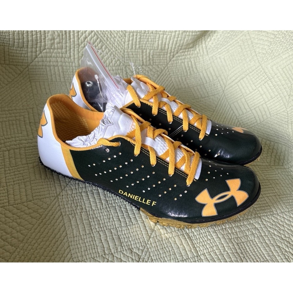 Under Armour UA ICON Custom Track Sprint Spikes Green Gold WomenSize 8 w/spikes